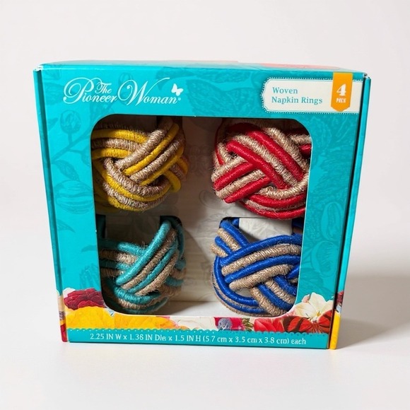 2/$15 🛑 The Pioneer Woman Woven Napkin Rings Set of 4 Nautical Rope Knot Design - Picture 1 of 2